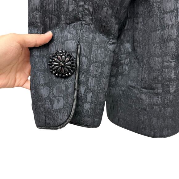 Vintage Andrea Odicini 100% Silk Black Texture Set Blazer Skirt Size 42 - Picture 7 of 15